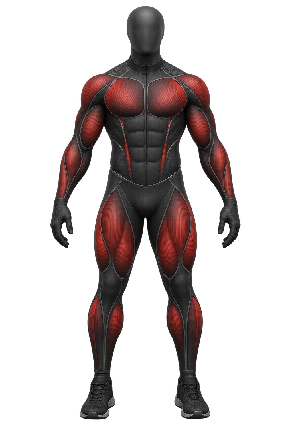 Figura atlética com regiões musculares destacadas